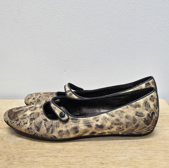 Donald Pliner Henna 2 Leopard Fabric Leather Mary Janes Flats Sz 8 Made In ITALY - Picture 1 of 11